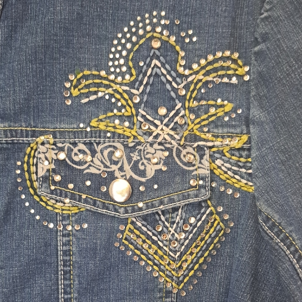 Hand Painted Denim Jacket with Embroidered Design - Picture 9 of 12